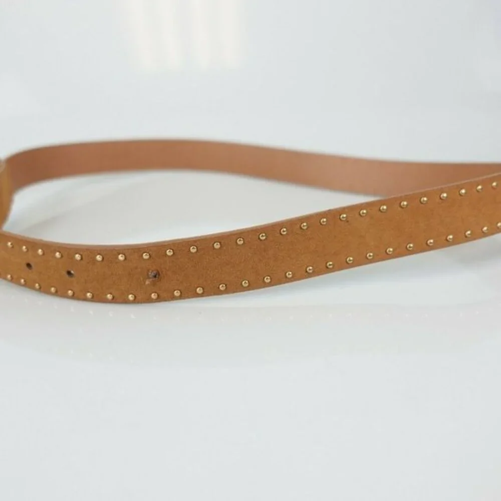 Y2K‎ Indie Sleaze Studded Belt 32 SMALL Tan Neutral Faux Suede MUDD Gold Buckle